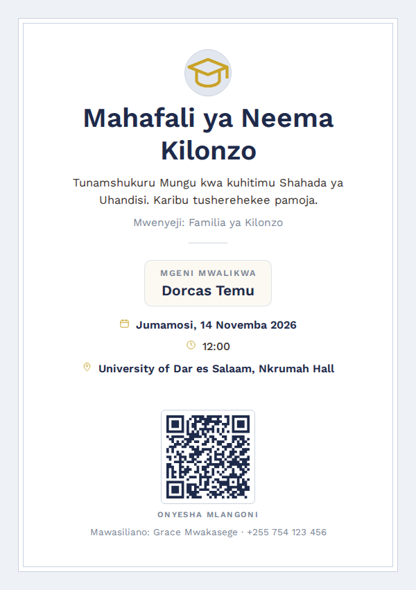 Graduation — Cap Emblem — mfano wa kadi ya mialiko ya KadiX