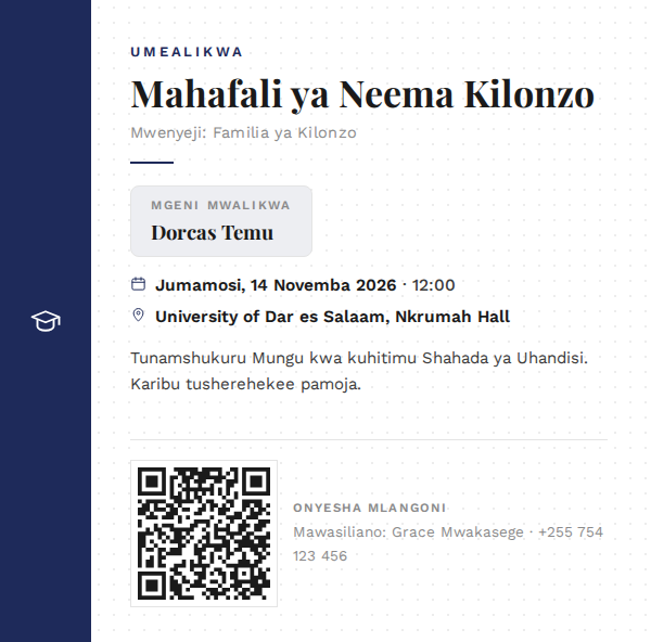Graduation — Minimal — mfano wa kadi ya mialiko ya KadiX