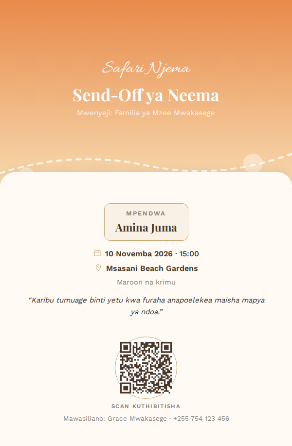 Send-Off — Journey Pathway — mfano wa kadi ya mialiko ya KadiX