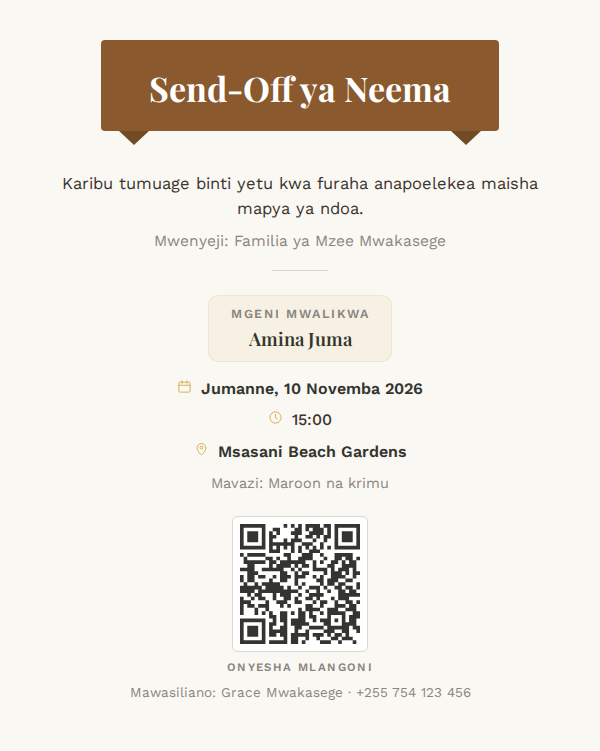 Send-Off — Ribbon Plaque — mfano wa kadi ya mialiko ya KadiX