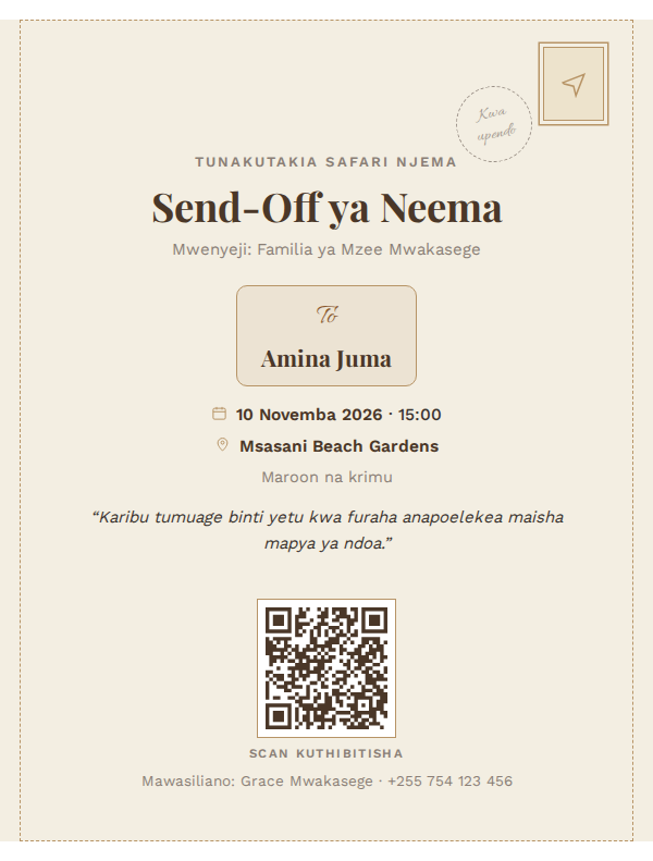 Send-Off — Postcard — mfano wa kadi ya mialiko ya KadiX